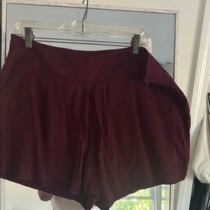 LOFT Burgundy High-Waist Pleated Shorts